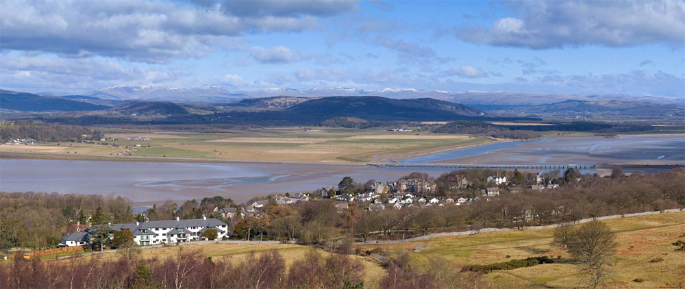 Arnside Knott Panorama, looking over Morecambe Bay to the Lake District fells