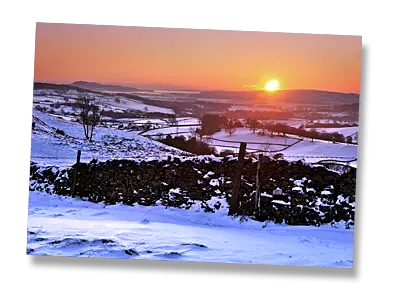 Snowy Winter Sunset, The Helm, Cumbria - Click to view or buy this customisable greeting card